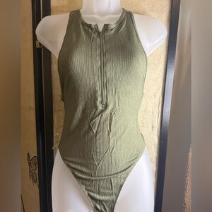 Olive Green Ribbed Bodysuit